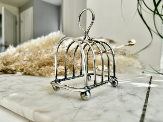 Vintage Silver-Plated Toast Rack by E&R, Five-Bar Arched Design with Ball Feet