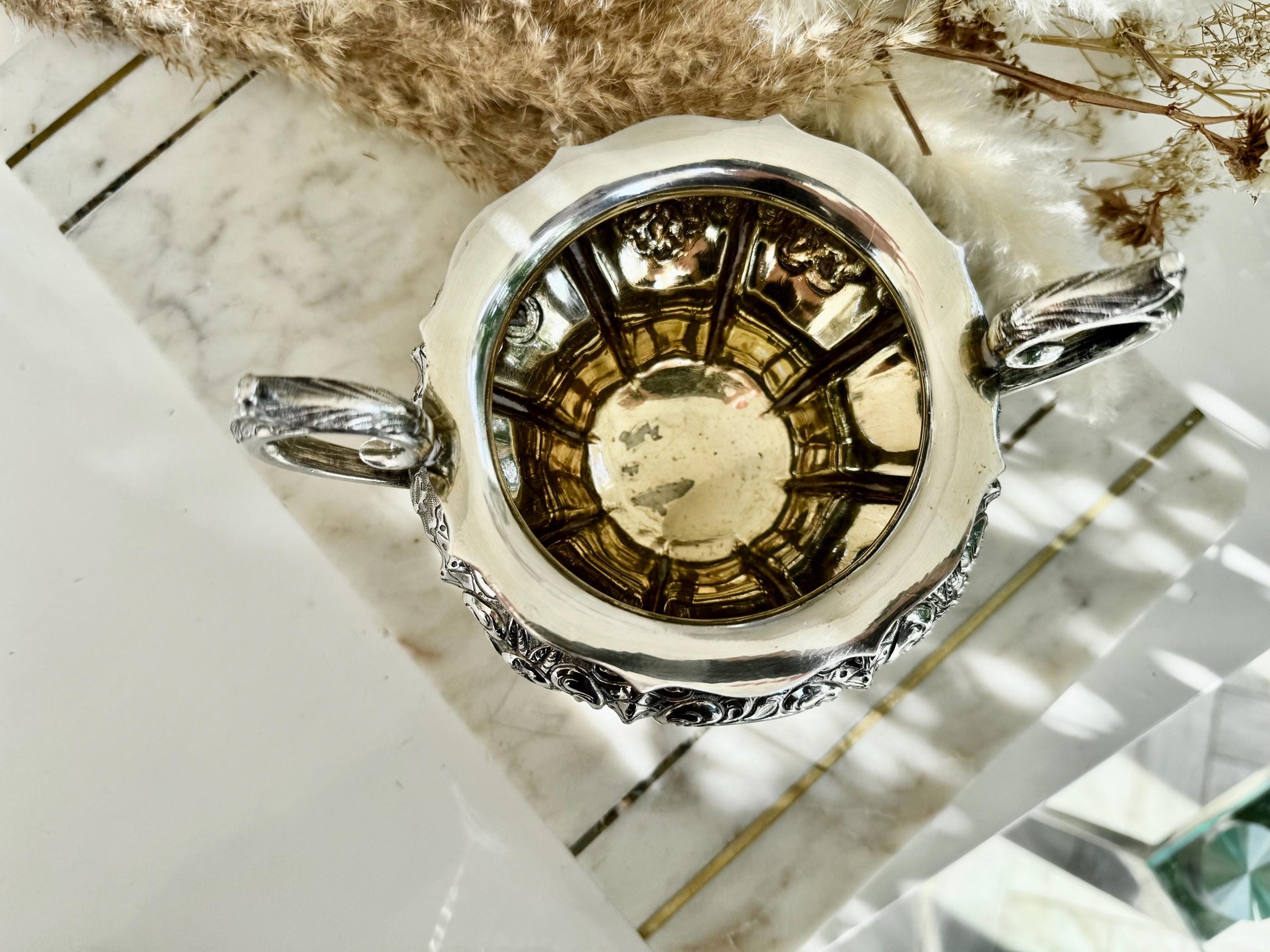 Victorian Ornate Twin-Handled Silver Sugar Bowl by James R. & Sons, Sheffield