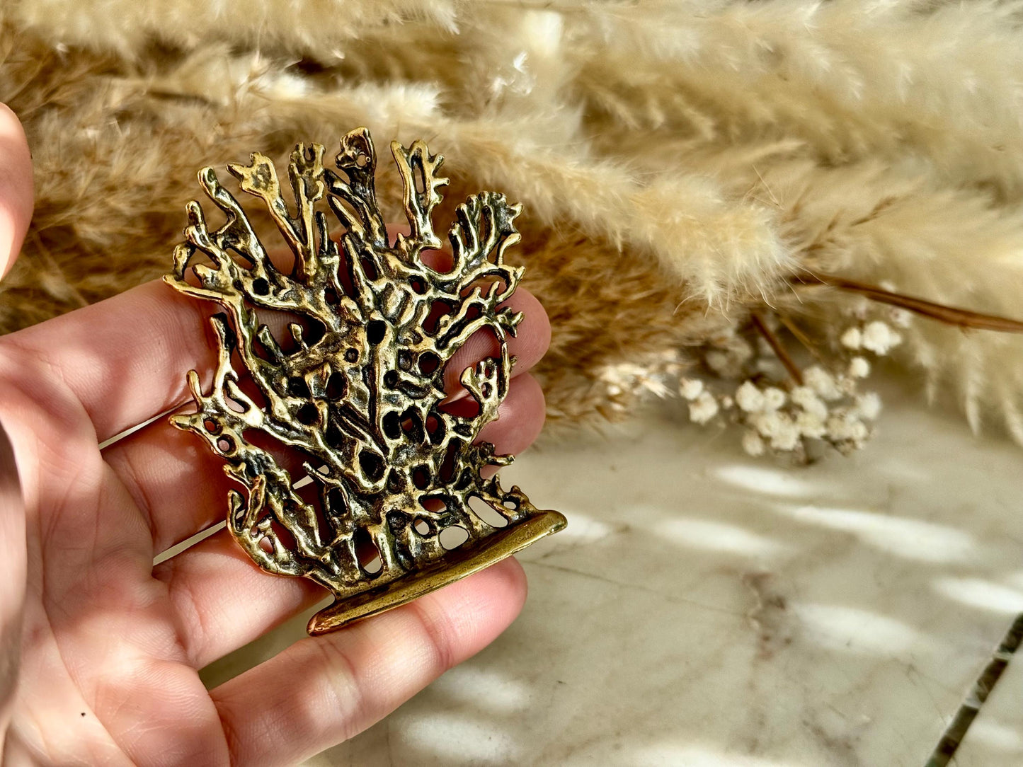 Solid Brass Abstract Sea Coral Sculpture Paperweight — Modern Organic Coastal Decor Accent