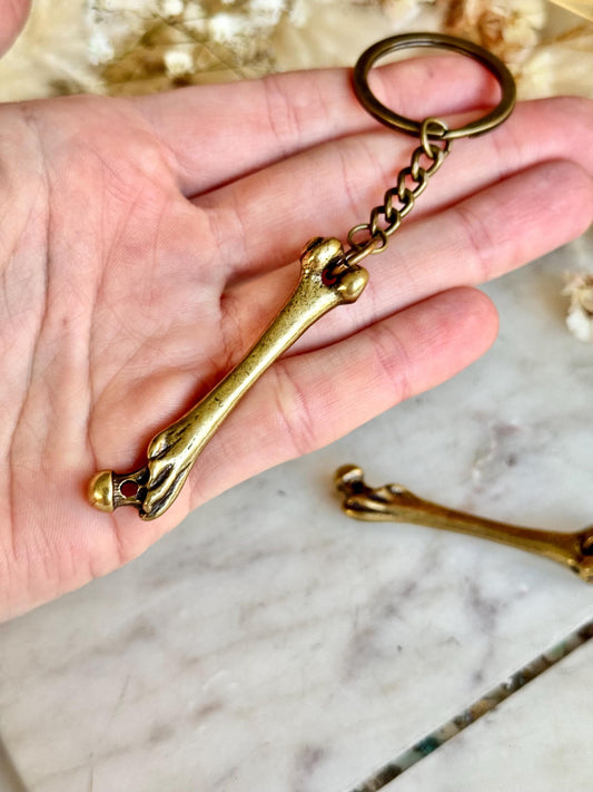 Brass Keychain – Anatomical Bone with Claw Detail – Unusual Gift for Doctor or Anatomist – Halloween Gothic Key Ring