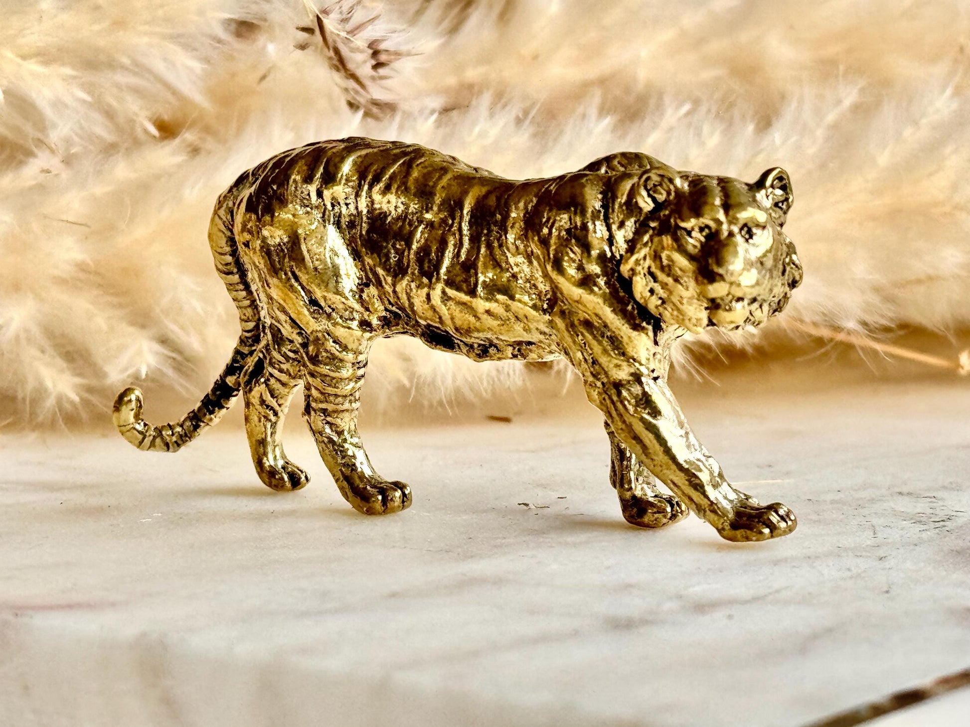 Solid Brass Striding Tiger Figurine – Bold Animal Totem for Desk, Shelf or Altar Decor