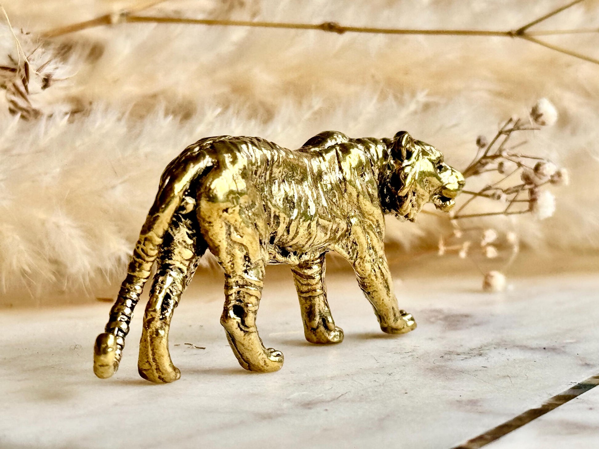 Solid Brass Striding Tiger Figurine – Bold Animal Totem for Desk, Shelf or Altar Decor