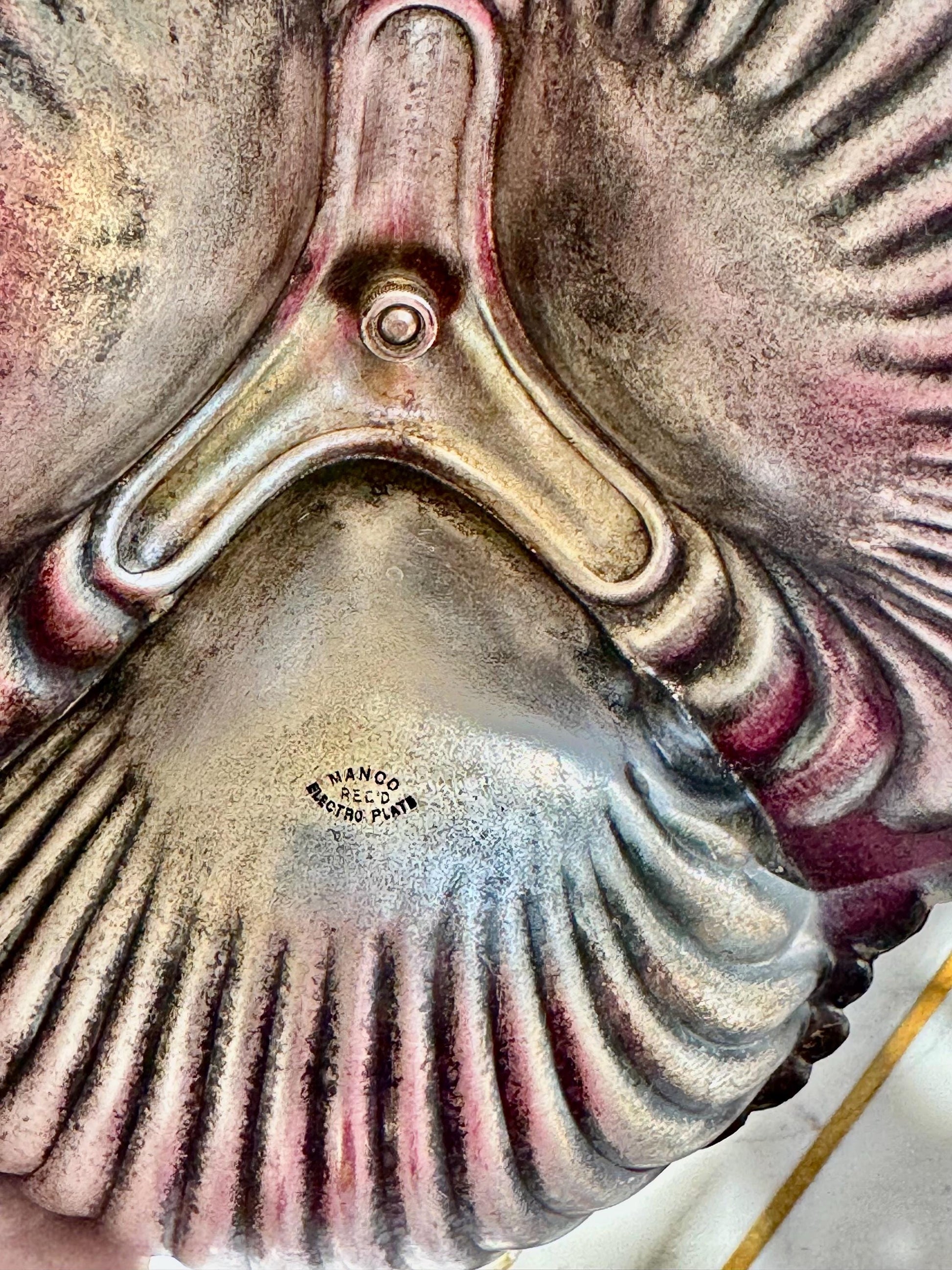 Vintage English Shell-Shaped Triple Serving Dish by Manco Electroplated Silver with Handle Clam Shell Divided Tray Elegant Ocean-Inspired