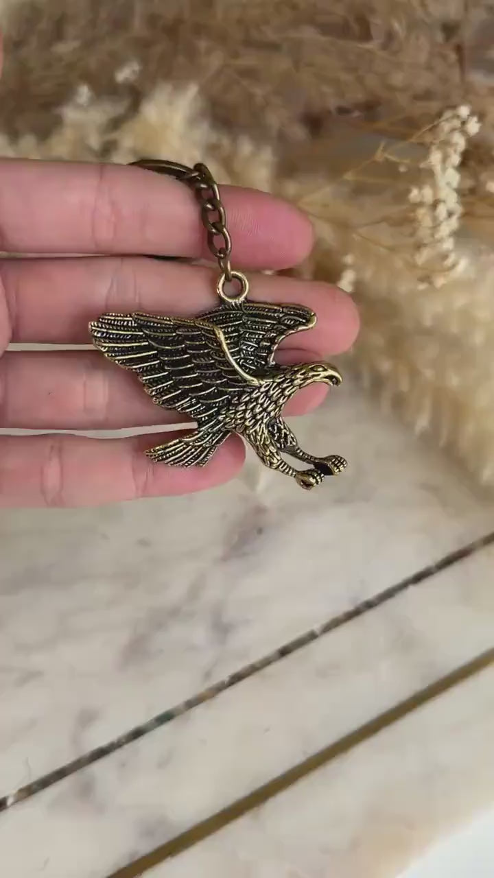 Solid Brass Soaring Eagle Keychain – Bold Patriotic Bird Charm for Men’s Accessories or Bag Accent