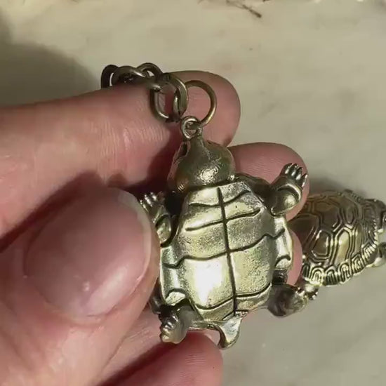 Unique Style Solid Brass Cute Turtle Charm or Keyring with Movable Head and Legs – Realistic Miniature Tortoise Figurine