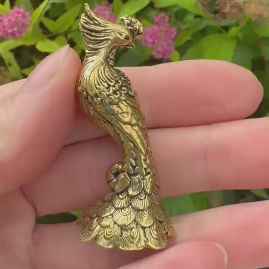 Solid Brass Peacock Figurine, Brass Bohemian Ornament, Tropical bird miniature, Beautiful Metal Paperweight, Eclectic Decor