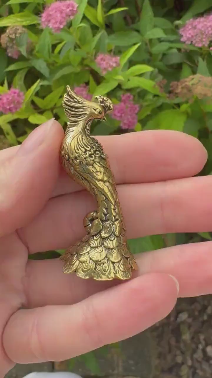Solid Brass Peacock Figurine, Brass Bohemian Ornament, Tropical bird miniature, Beautiful Metal Paperweight, Eclectic Decor