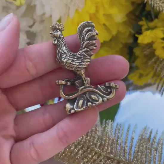 Solid brass figurine Cockerel, Rooster miniature, Chicken decorative small figurine, Metal rooster, Country Decor, Brass Rooster