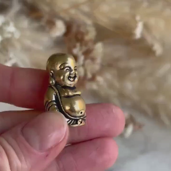 Mini Brass Laughing Buddha Figurine – Decorative Totem or Secret Keepsake Holder
