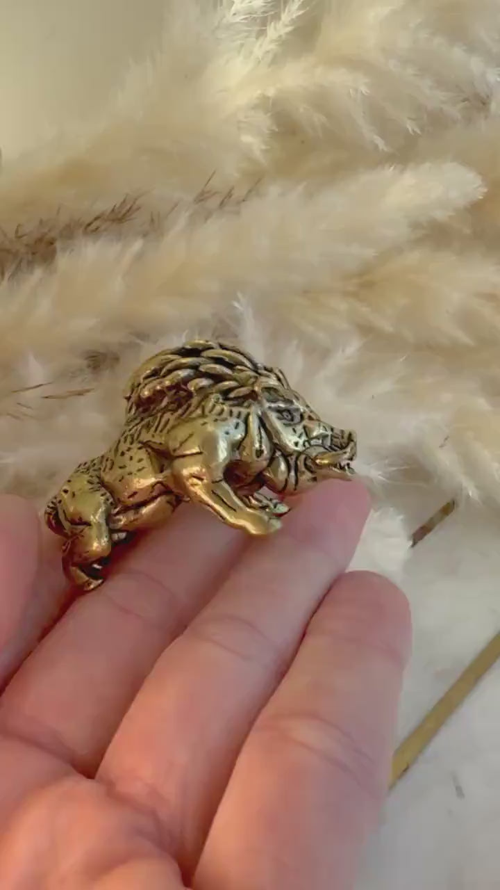 Solid brass Wild Boar Figurine, Viking Bravado, Wild pig figurine, Musculine little boar ornament
