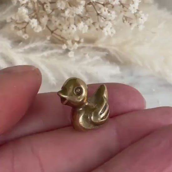Tiny Duck miniature, solid brass little bird figurine, Couple of ducks miniature gift, Desktop ornament, Japanese style figuri