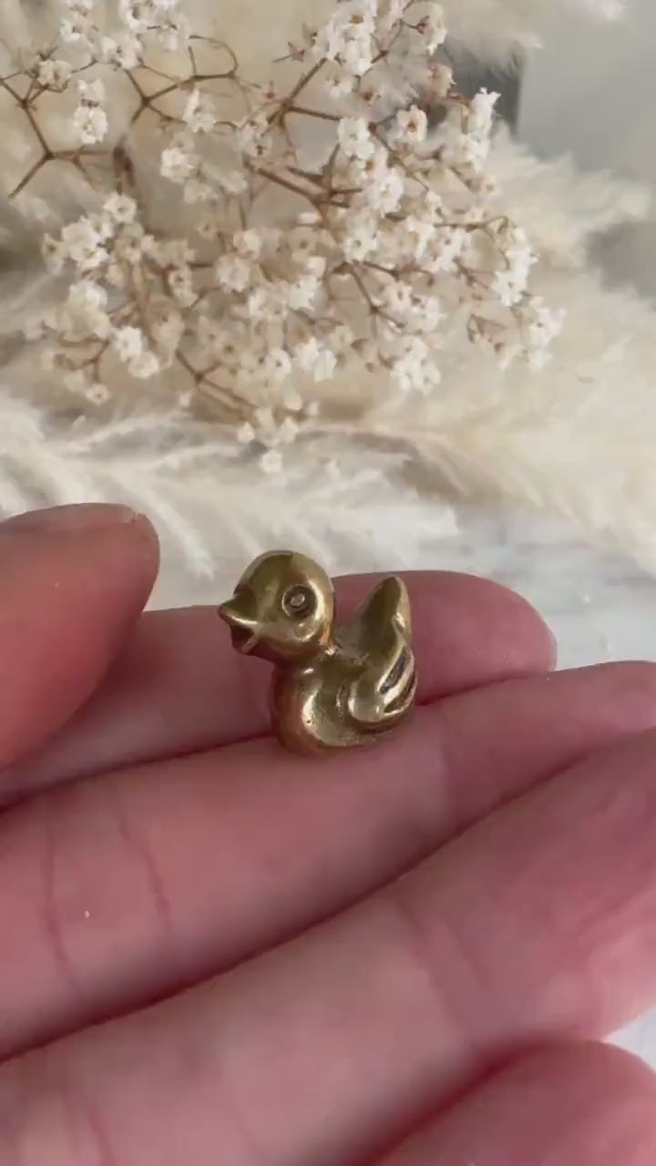 Tiny Duck miniature, solid brass little bird figurine, Couple of ducks miniature gift, Desktop ornament, Japanese style figuri