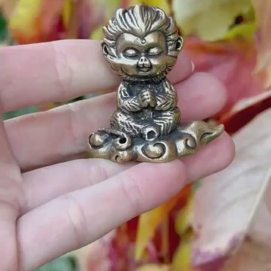 Spiritual Monkey brass statuette, macaque figurine, Metal Monkey Teacher spiritual mentor Figurine, Buddhist monk Medatating miniature