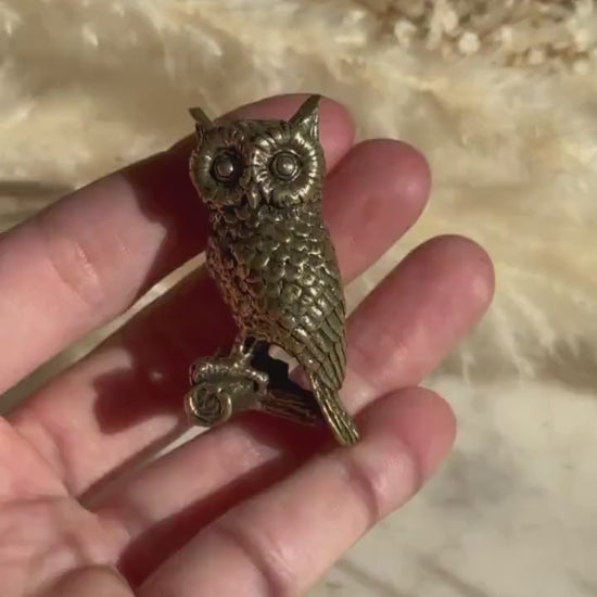 Wise eagle-owl figurine, Metal Owl ornament, fine lifelike solid brass figurine, desktop decoration, winter bird statuette, Christmas gift