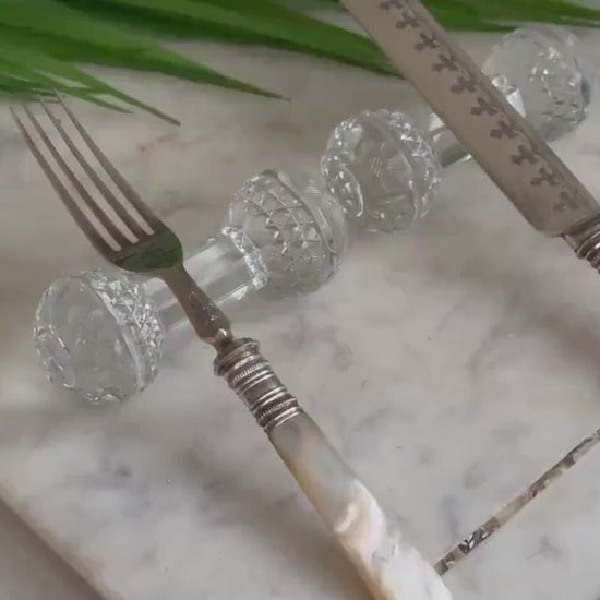 Set of 2 Vintage knife rests Crystal cut glass style, Glass French Knife Rests, Cutlery Rests, Mid Century decoration, Crystal knife layers