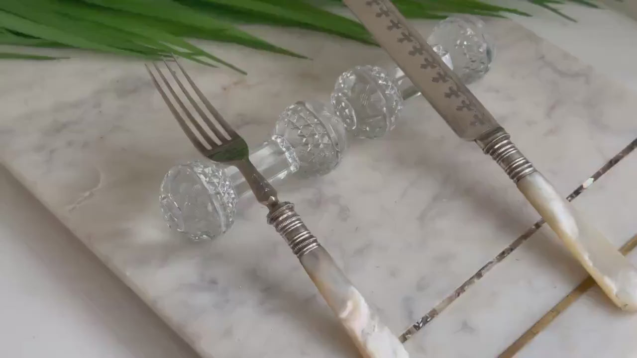 Set of 2 Vintage knife rests Crystal cut glass style, Glass French Knife Rests, Cutlery Rests, Mid Century decoration, Crystal knife layers