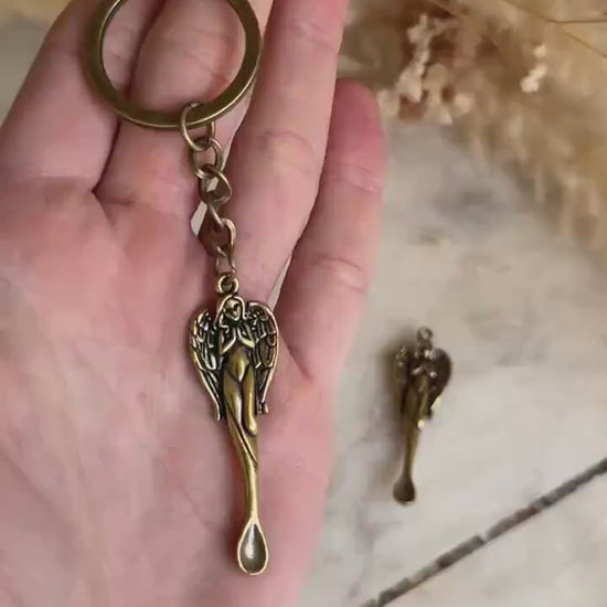 brass woman ear spoon, keychain ear pick, Brass Girl Artwork, brass ear spoon, Ear cleaning tool, Curette Cleaner Keychain Pendants