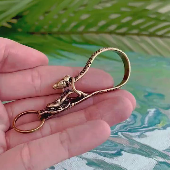 Solid Brass Exotic Snake Keyring, Mystical Dragon-Snake Keychain,