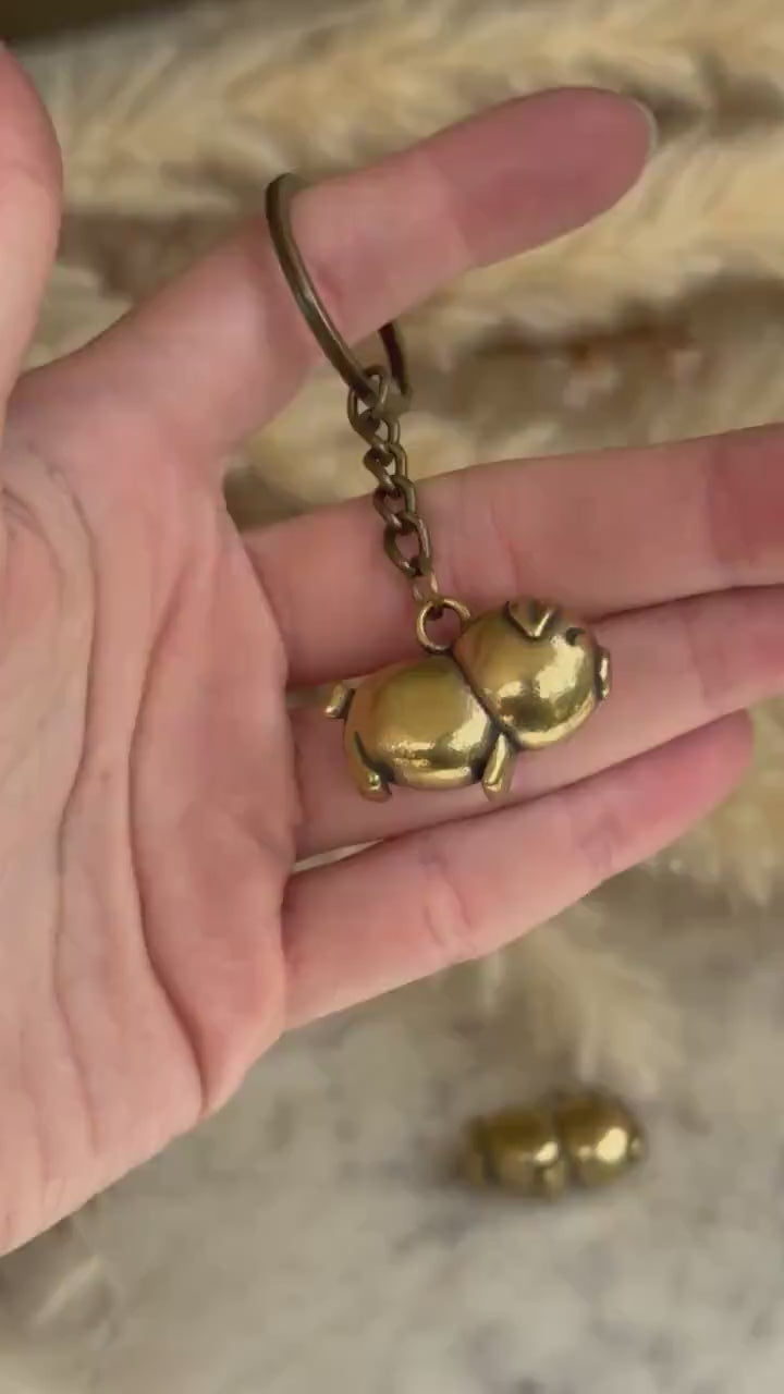 Happy little piglet fine workmanship solid brass keyring, brass pig charm, cute little piggy sculpture