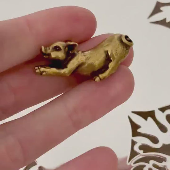 Happy little piglet fine workmanship solid brass miniature, lost wax casting, pig figurine, cute little animal sculpture