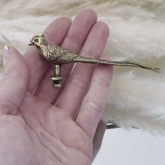 brass pheasant statue, bird of paradise art deco, home decor, coffee table vanity, bird lovers gift