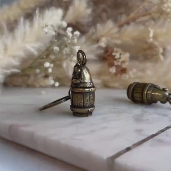 Secret Brass Pill Box Keychain – Bulldog on Barrel Hideaway