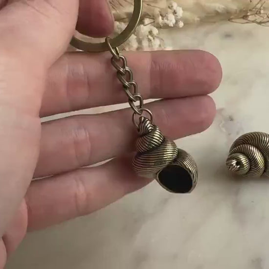 Solid Brass Spiral Seashell Charm or Nautical Keyring with Patina - Coastal Style Accessory, Sealover Collectible