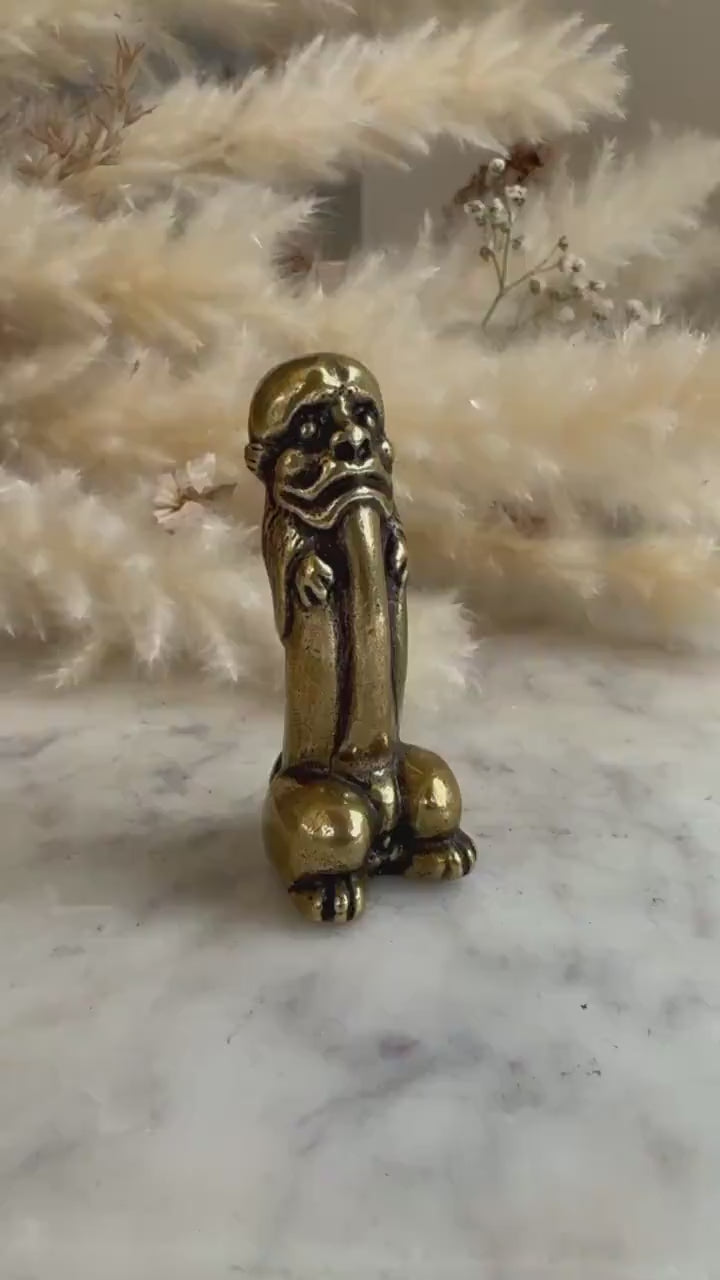 Solid brass Wise Elf Willy Penis Ornament, Hen Stag Adult Toy Gift, Magic creature Novelty Penis Shape Statuette, Willy Shape figure