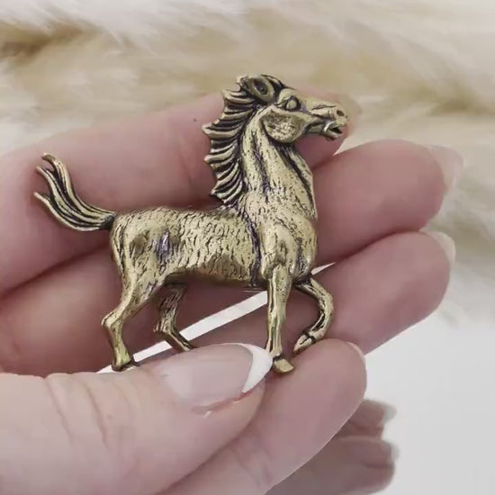 Unique Brass Pony Figurine - Delightful Fire Horse Ornament, Realistic Mustang Statue, Charming Horse Collectible