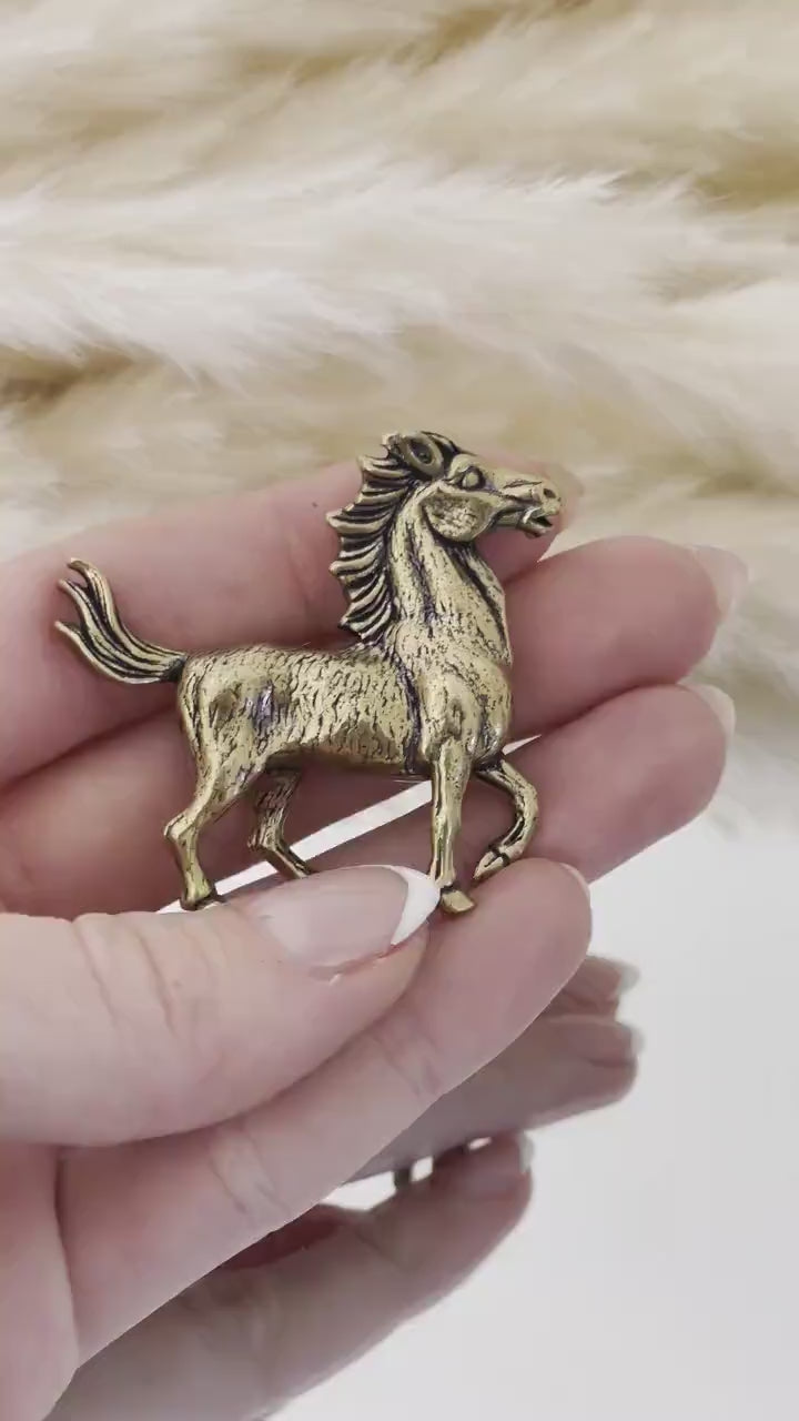 Unique Brass Pony Figurine - Delightful Fire Horse Ornament, Realistic Mustang Statue, Charming Horse Collectible