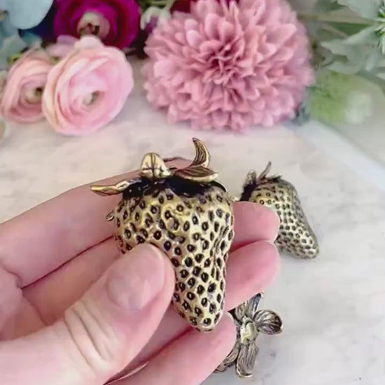 Sweet Harvest Brass Strawberry figurine, Style Solid Brass Strawberry Figurine Paperweight - a Unique and Thoughtful Gift Idea