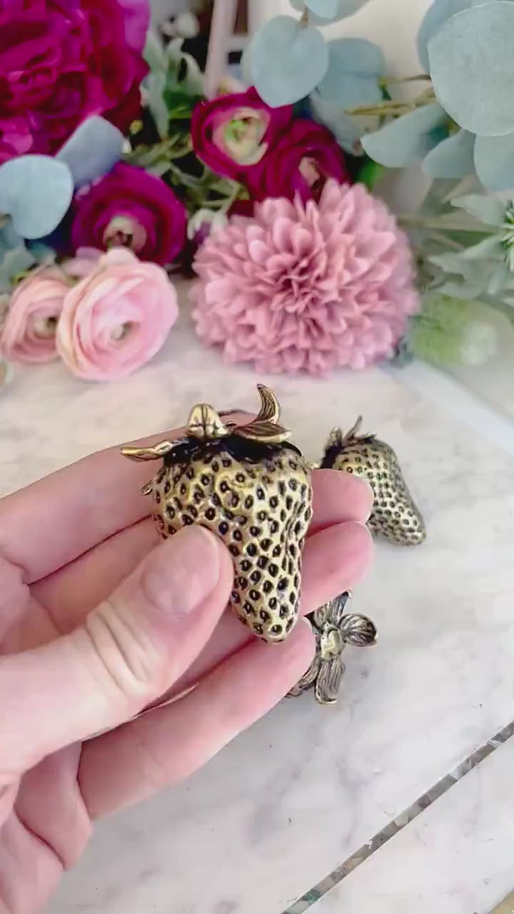 Sweet Harvest Brass Strawberry figurine, Style Solid Brass Strawberry Figurine Paperweight - a Unique and Thoughtful Gift Idea