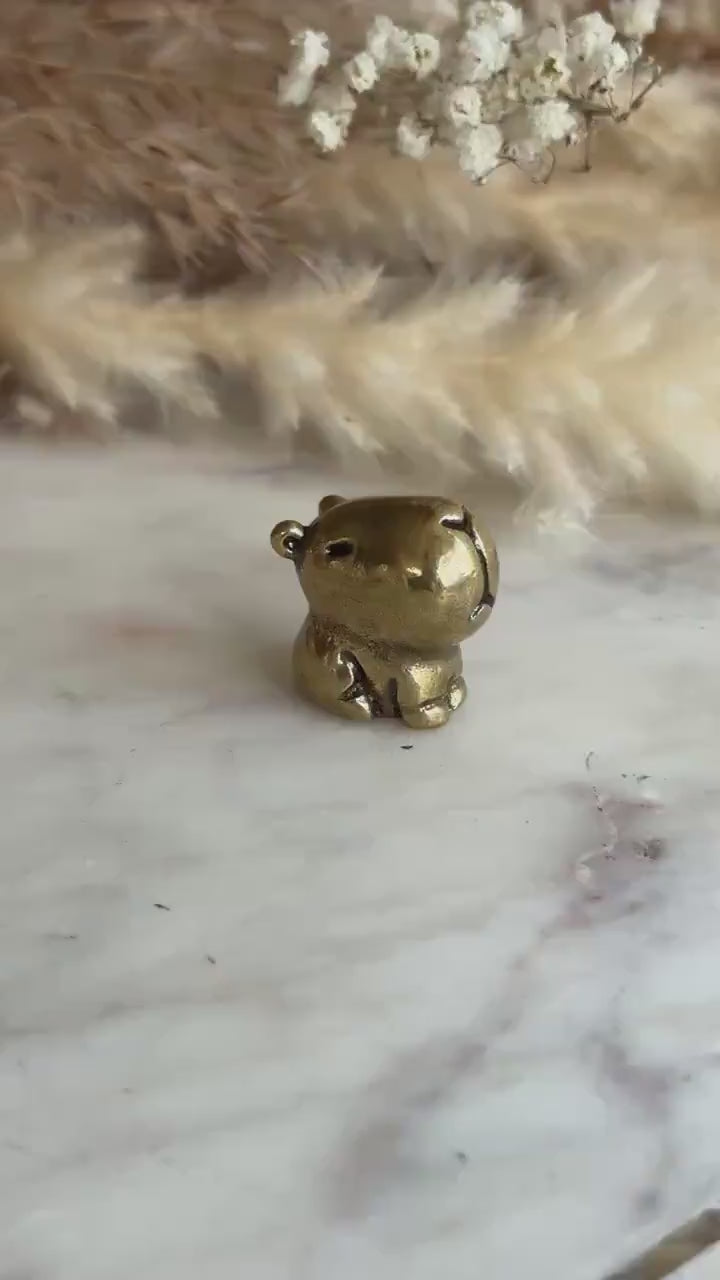 Tiny Brass Capybara, Whimsical Animal Figurine,  Treasure Capybara, Cute Capybara Desk Buddy, Unique Gift for Collectors