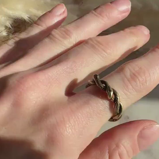 Solid brass twin snake ring, adjustable serpent wrap ring, ouroboros reptile jewelry, mystical brass snake band