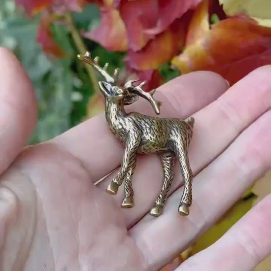 Happy Christmas reindeer, Fine lifelike brass figurine, Deer decor, Reindeer ornament, Cute Christmas gift, Gift for friend