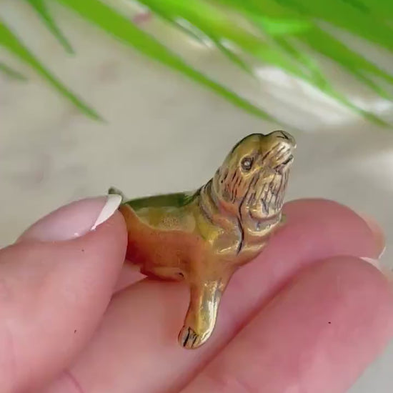 Lifelike fine Sea lion miniature, solid brass figurine, sea creature sculpture, pinnipeds miniature, cute seal