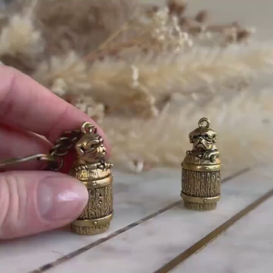 Secret Brass Pill Box Keychain – Bulldog on Barrel Hideaway