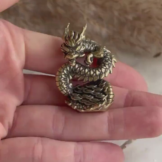 Wealthy Dragon solid brass miniature, Chinese Feng Shui Animal Statue, dragon with gold statuette, Chinese Mushu dragon new year gift
