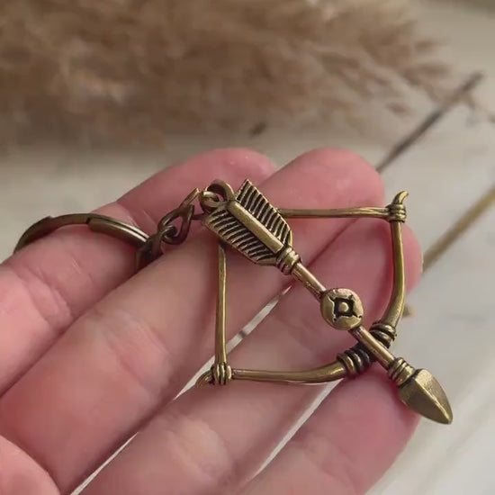 Solid brass Fine Highly Detailed Bow & Arrow Key Ring, Archery Pendant, Warrior Tool Keyring