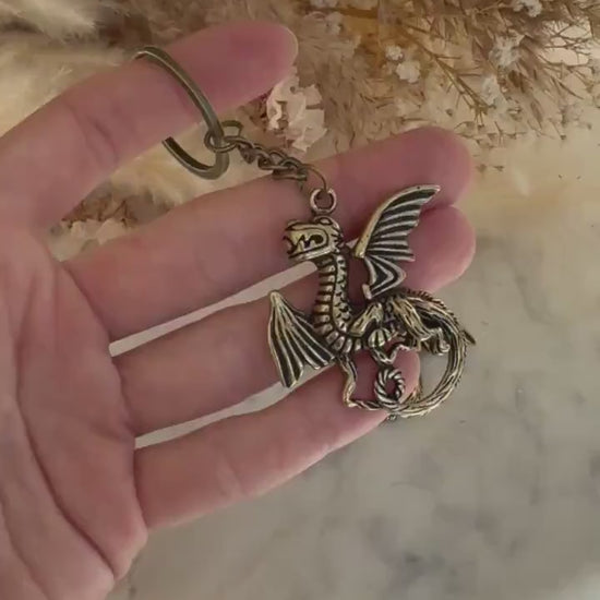 Solid Brass Western Dragon Keychain, Brass  Dragon pendant, fine brass dragon Key Ring