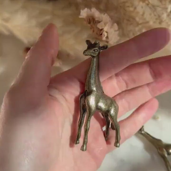 Traditional style giraffe family, Fine solid brass baby and mother giraffe statuette, Safari decor, Miniature zoo, Gift for animal lovers