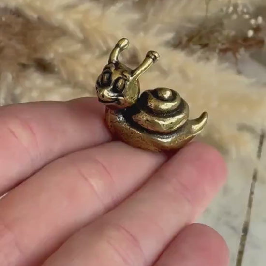 Solid brass Happy Garden Snail Miniature, Metal Snail figurine, lifelike solid brass shelled gastropod ornament
