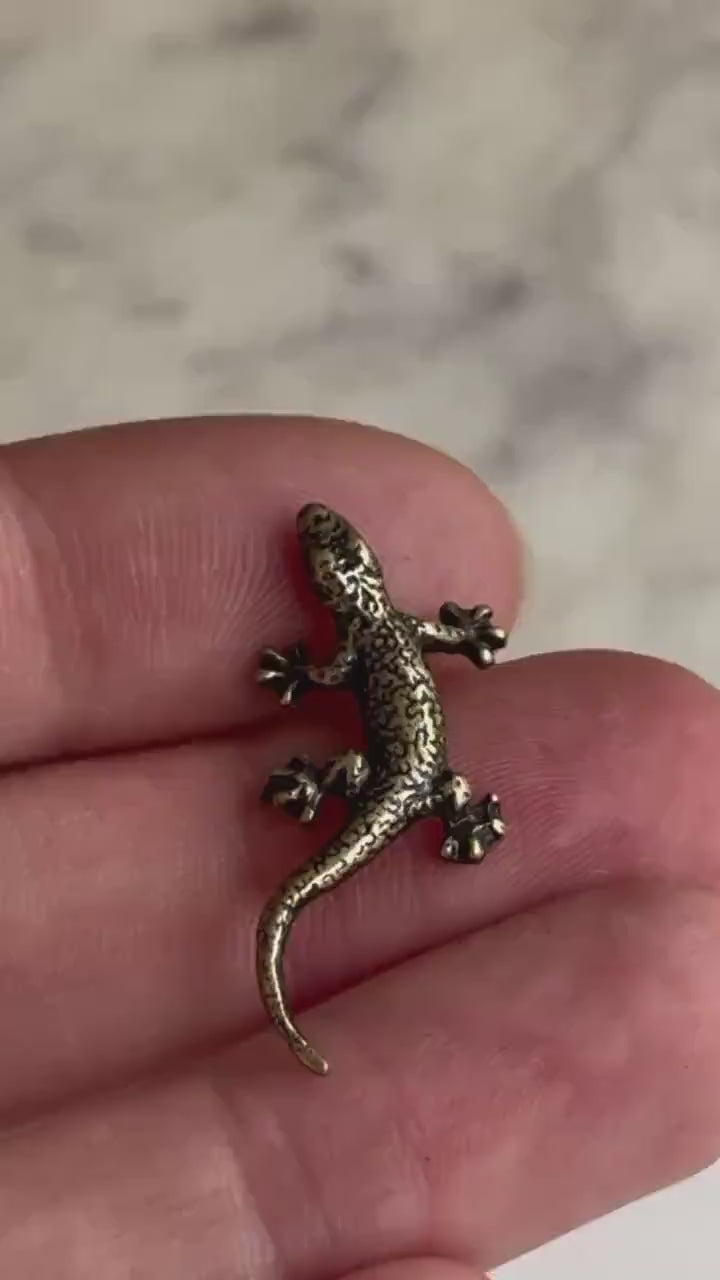 Tiny Solid Brass fine Lizard figurine , lizard lover gifts, reptile lover gifts, gecko trinket, newt statuette