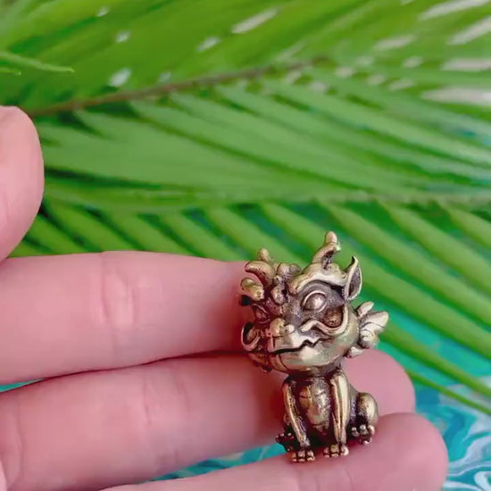Cute Solid brass baby FOO Dog Guardian figurine, baby dragon miniature, Fengshui Fu Dog Figures