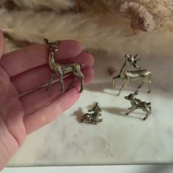 Set of Little Solid Brass Deer Family Desk Ornaments, Little deer statuettes - traditional Style Animal Figurines, Christmas Desk Decoration