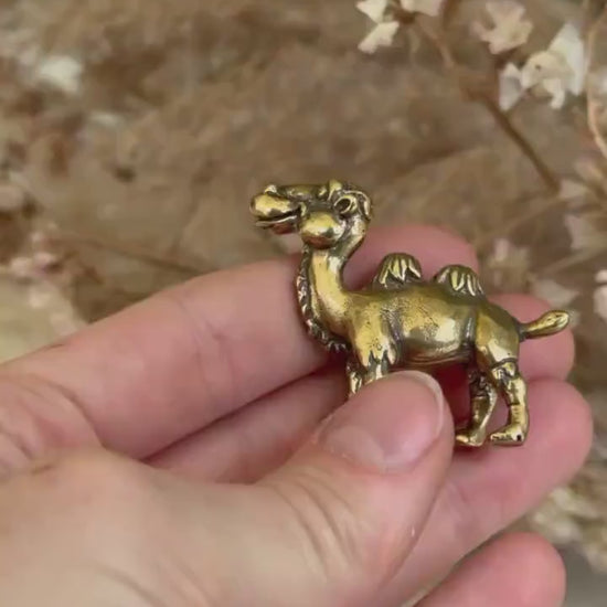 Solid brass Happy camel, Desert Animal figurine, Brass Desert ornament, engraved brass statuette, Creative paperweight