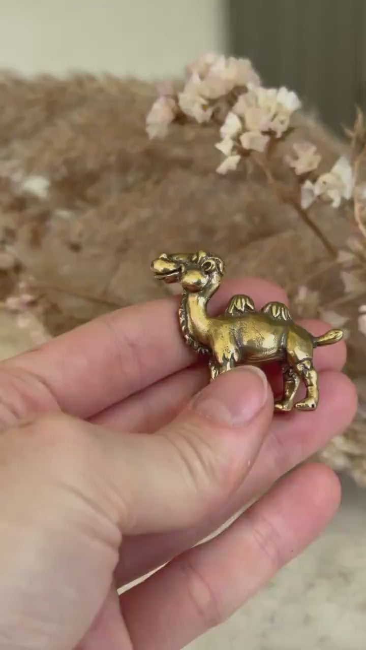 Solid brass Happy camel, Desert Animal figurine, Brass Desert ornament, engraved brass statuette, Creative paperweight