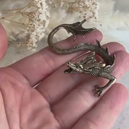 Fighting Dragons solid brass miniature, Chinese Feng Shui Animal Statue, golden dragon statuette, Chinese new year gift, fountain pen rest