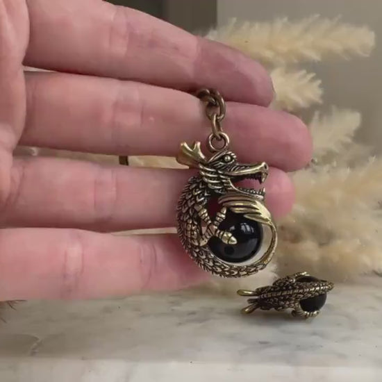 Solid Brass Dragon holding a globe Keychain, Brass Dragon pendant, fine craftsmanship dragon Key Ring