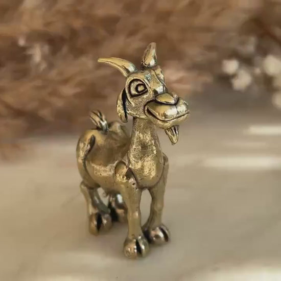 Solid Brass Happy Goat Figurine, Farm Animal Statue, Golden Animal Miniature, Goat Gifts, Metal Art Ornament, Desk Accessories